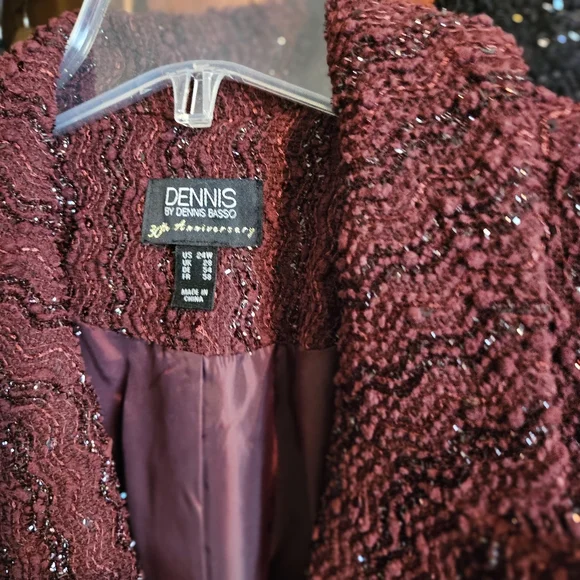 Dennis Basso Boucle Blazer Women's Burgundy & Black Textured With Sequins 2X--3X - Picture 6 of 6